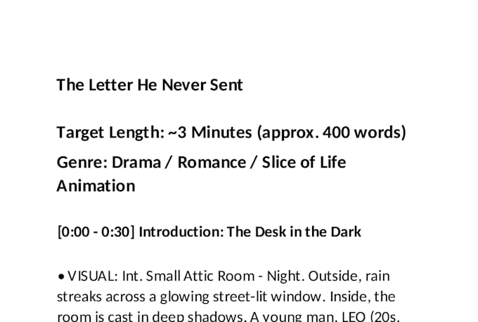 write a dramatic narrative animation script sample